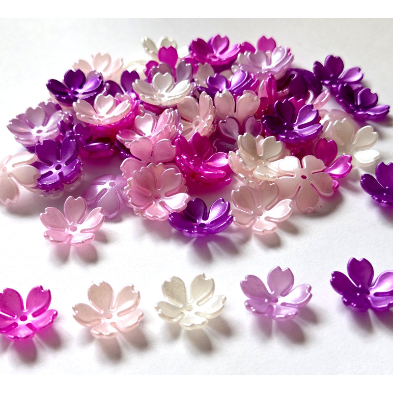 BeadingStation® 100Pcs Pink& Purple Mix Pearl Shine Cherry Blossom Acrylic Flower Beads 15mm