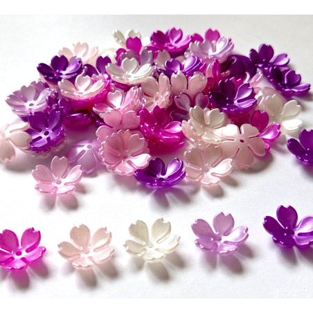 BeadingStation® 100Pcs Pink& Purple Mix Pearl Shine Cherry Blossom Acrylic Flower Beads 15mm