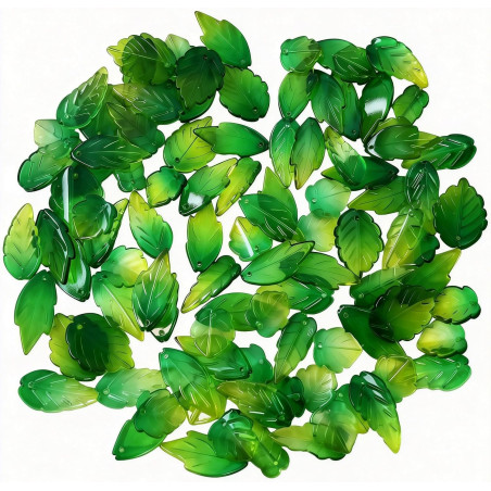 30pcs Green Leaf Charms, BeadingStation® Gradient Lampwork Glass Leaves Pendants with Hole