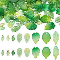 30pcs Green Leaf Charms, BeadingStation® Gradient Lampwork Glass Leaves Pendants with Hole