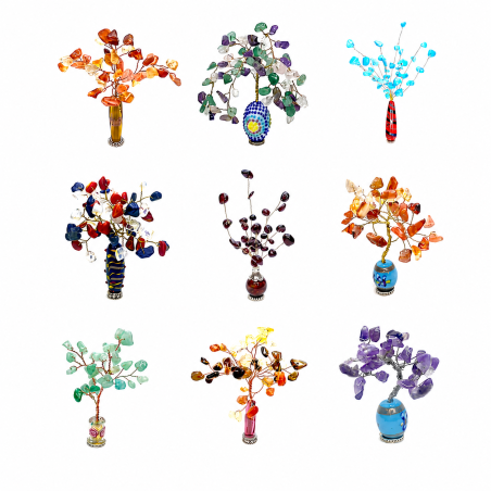 Set of 8 Wire Wrapped Little Crystal Tree of Life DIY Making Kit | Golden Wire Only