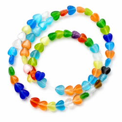 14.5-Inch Strand, 65-Piece Cat Eye Heart Beads, 6mm Multicolor Fiber Optic Glass Gemstone Beads